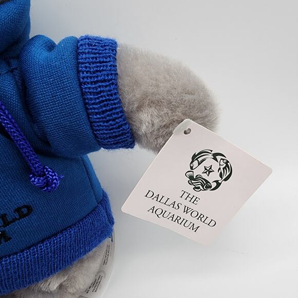 Petting Zoo Manatee Plush 10" Dallas World Aquarium Gray Fur Blue Hoodie Stuffed - Picture 6 of 11